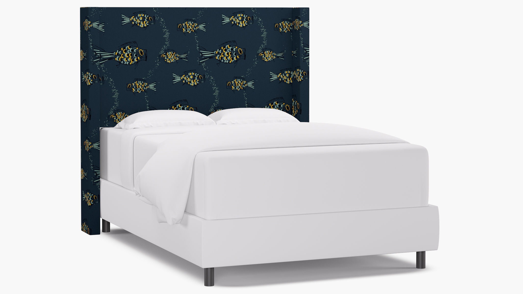 Modern Wingback Headboard, Indigo Sakana, Full - Image 0