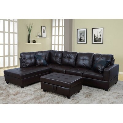 Elizebth 103.5" Wide Faux Leather Modular Corner Sectional with Ottoman - Image 0