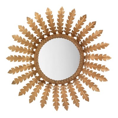 Mirror With Metal Frame And Leaf Design, Brass And Silver - Image 0