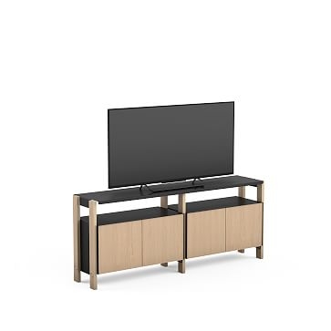 THE MEDIA CONSOLE WITH TWO CABINET ADD-ONS - ASH/WHITE - ASH WOOD - Image 1