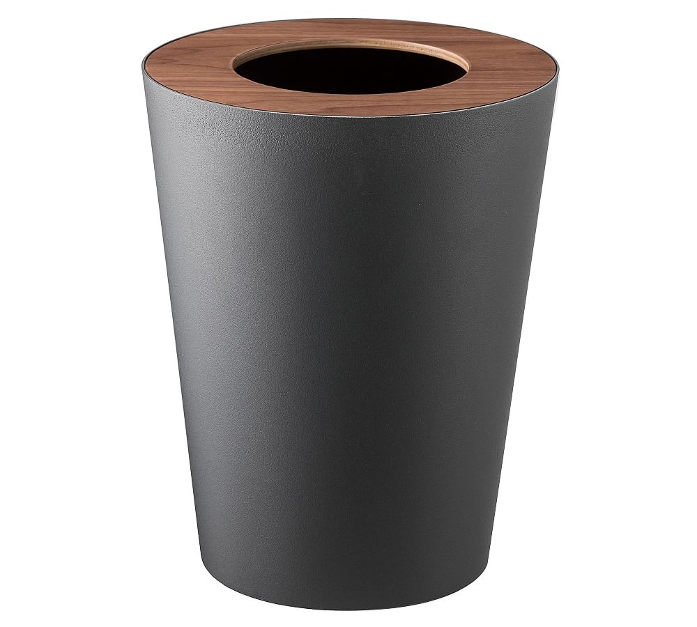 Yamazaki Round Wood Rim 1.8 Gallon Trash Can, Black - Image 0