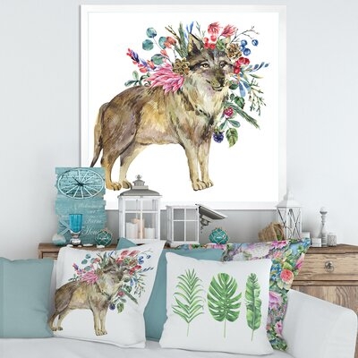 Wolf With Woodland Flowers - Farmhouse Canvas Wall Art Print-FDP35361 - Image 0