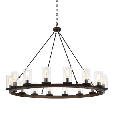 16 - Light Shaded Candle Style Wagon Wheel Chandelier - Image 0