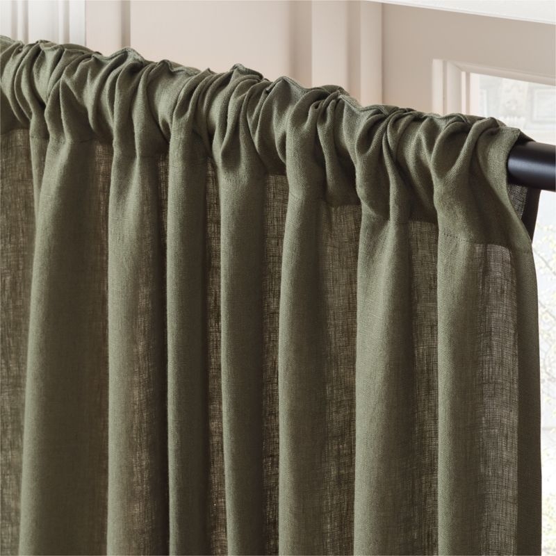 EUROPEAN FLAX™-Certified Linen Olive Green Window Curtain Panel 48"x84" - Image 3