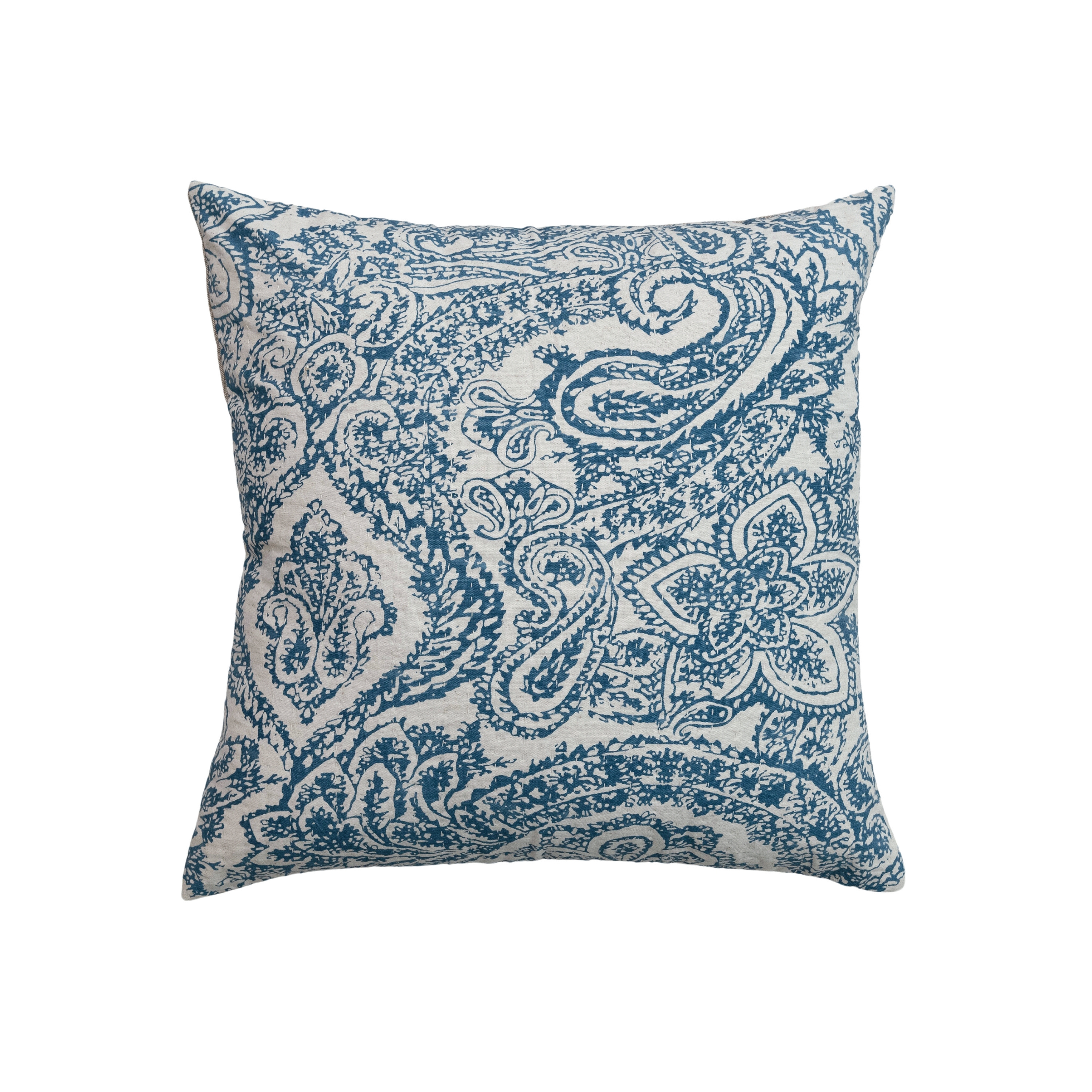 Patterned Cotton and Linen Pillow, Blue - Image 0