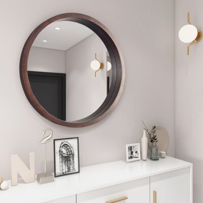 Circle Mirror With Wood Frame, Round Modern Decoration Large Mirror, Brown - Image 0