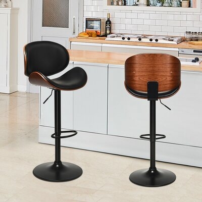 Adjustable Swivel PU Leather Bar Stools With Iron Base And Curved Footrest(Set Of 2) - Image 0