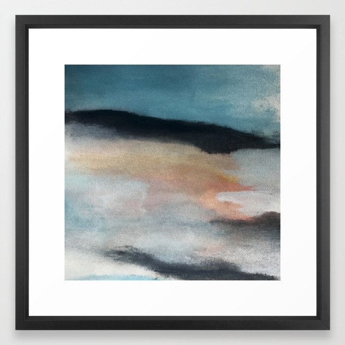Dawn: A Minimal Abstract Acrylic Piece In Pink, Blues, Yellow, And White Framed Art Print by Alyssa Hamilton Art - Vector Black - MEDIUM (Gallery)-22x22 - Image 0