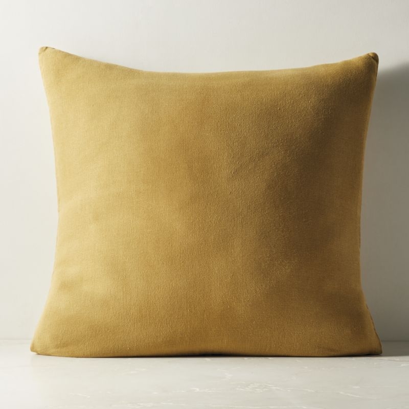 Tuck Tobacco Brown Linen Throw Pillow with Feather-Down Insert 26" - Image 1