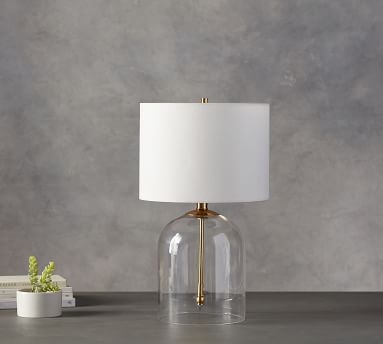 Aria Dome Table Lamp with Small Straight Sided Gallery Shade, Brass - Image 1