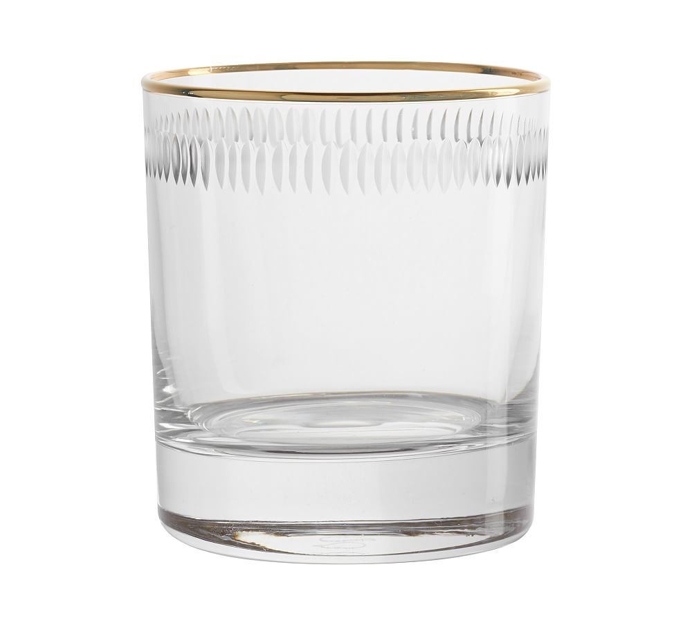 Etched Gold Rim Double Old Fashioned Glasses, Set of 4 - Image 0