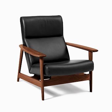 Mid-century Show Wood Highback Chair, Sierra Leather, Licorice, Pecan - Image 0
