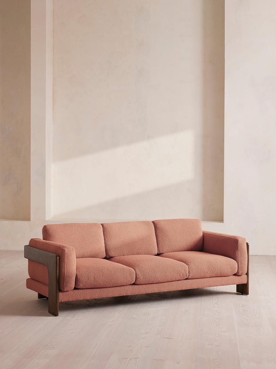 Marcia Three Seater Sofa, Textured Wool Boucle, Coral, US - Image 0