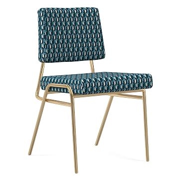Wire Frame Dining Chair, Block Geo, Blue teal, Antique Brass - Image 0