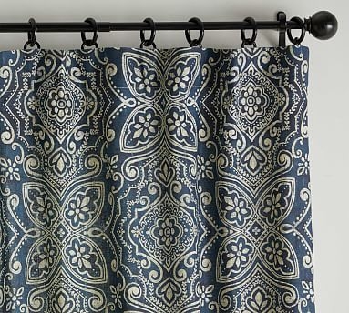 Emina Print Linen/Cotton Rod Pocket Curtain, Blue Multi, 96 x 50" - Image 0