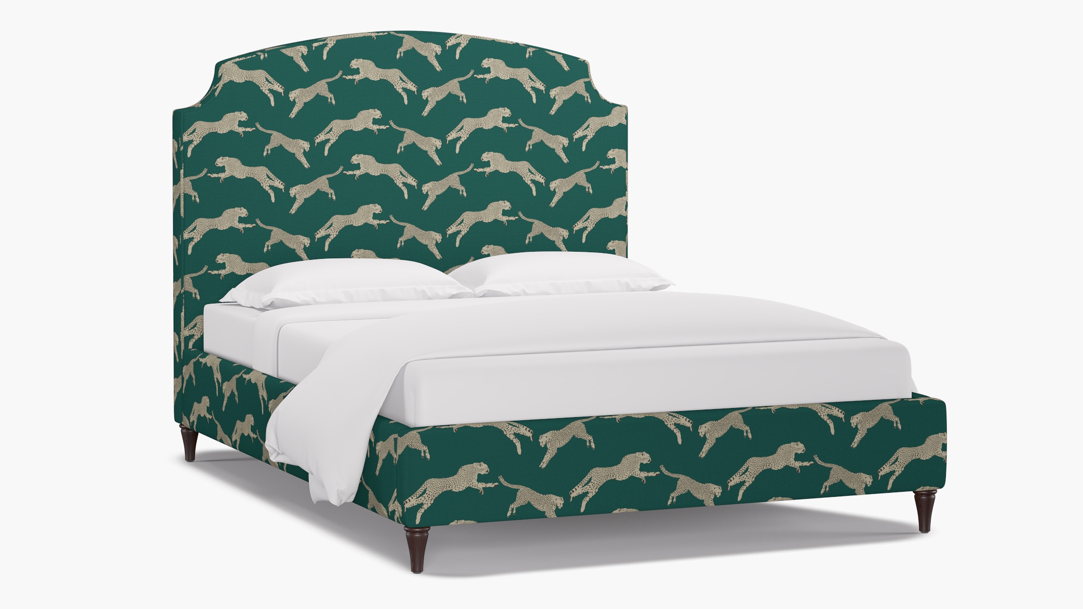 Cove Bed, Polo Green Cheetah, Espresso Decorative Tapered Leg, Twin - Image 1