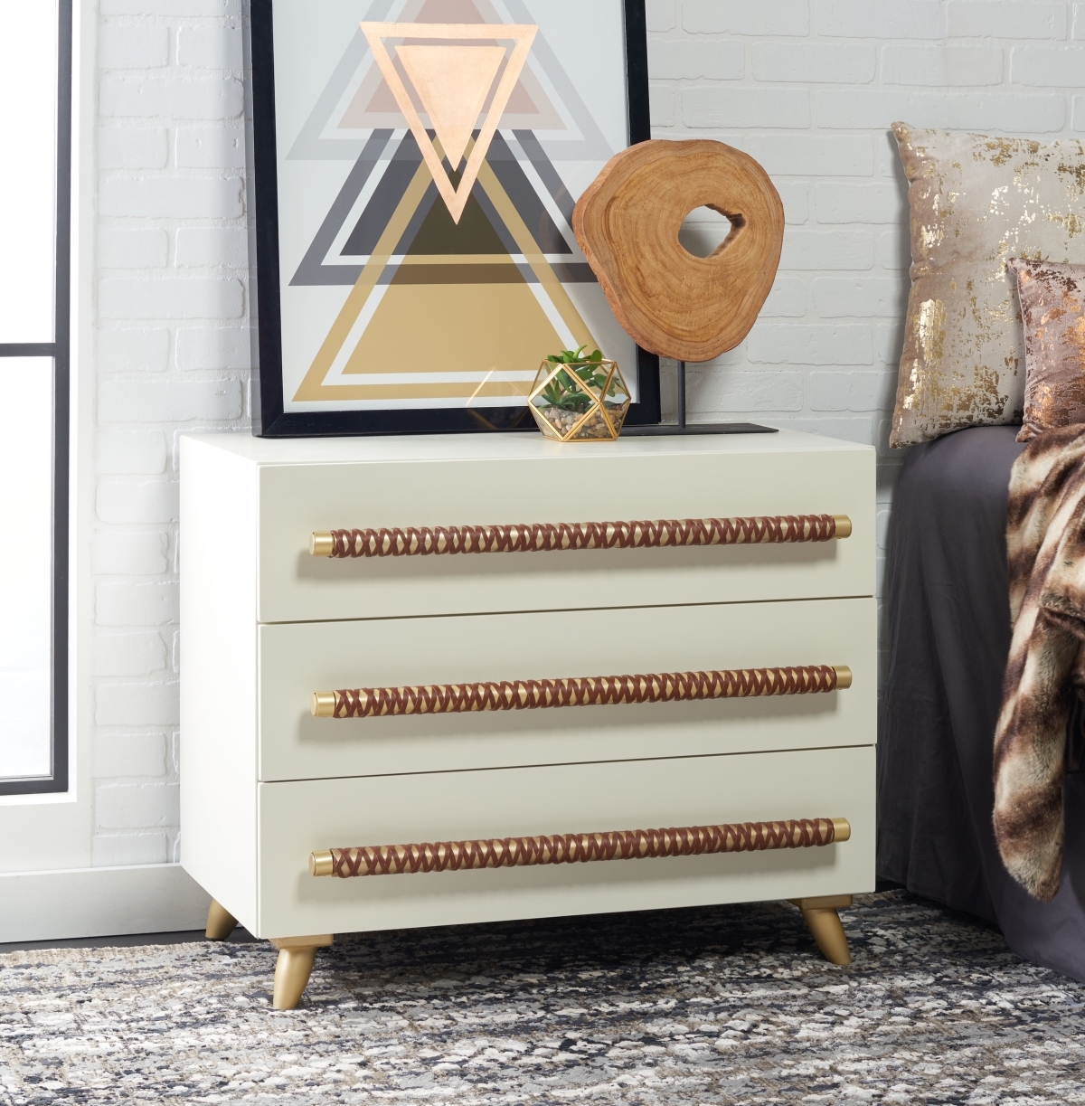 Raquel 3 Drawer Chest - White / Gold - Safavieh - Image 1