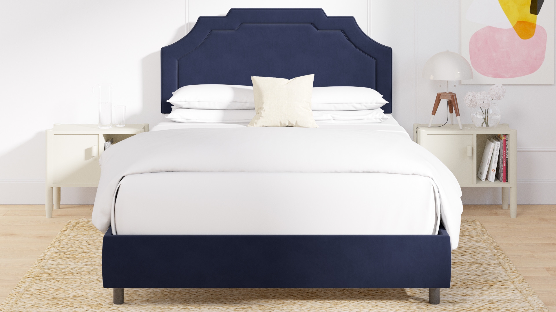 Art Deco Bed, Navy Classic Velvet, Queen - Image 3