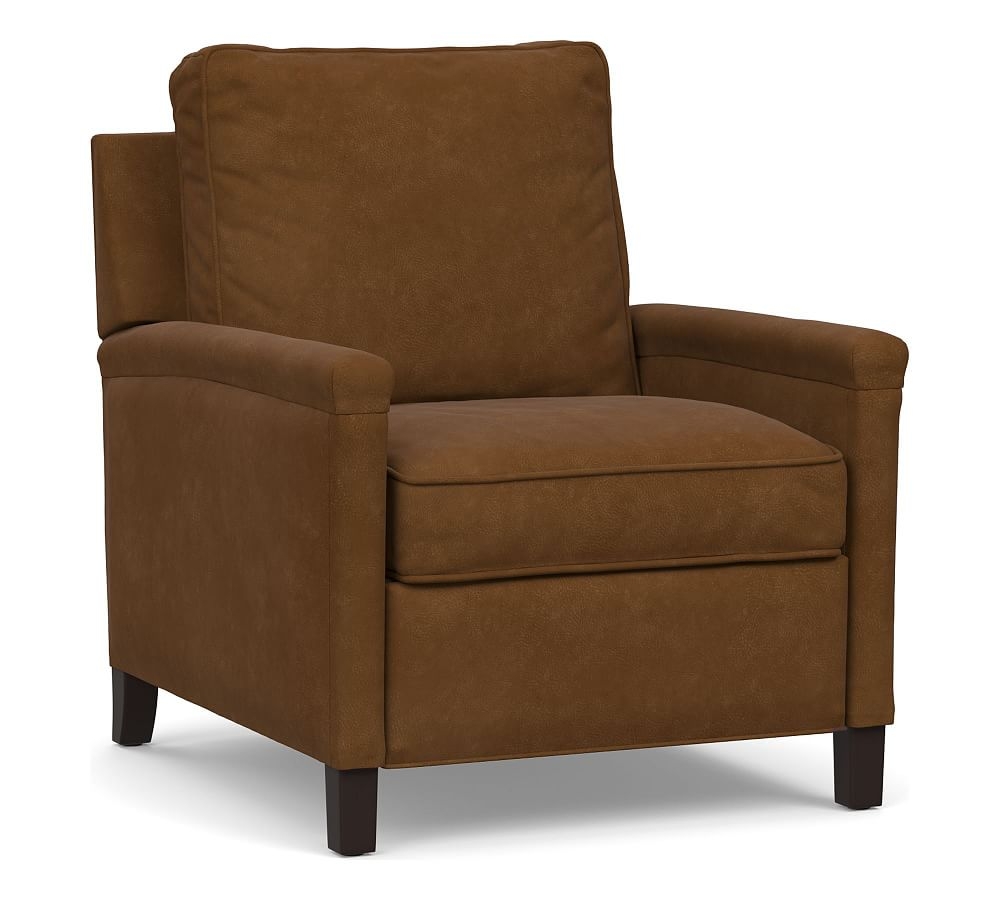 Tyler Square Arm Leather Recliner without Nailheads, Down Blend Wrapped Cushions, Aviator Umber - Image 0