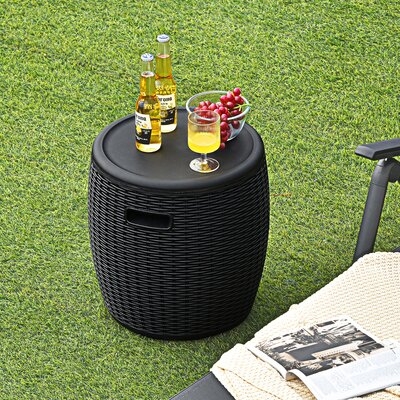 Winston Porter 12 Gallon 4-in-1 Patio Rattan Cool Bar Cocktail Table Side Table Brown - Image 0
