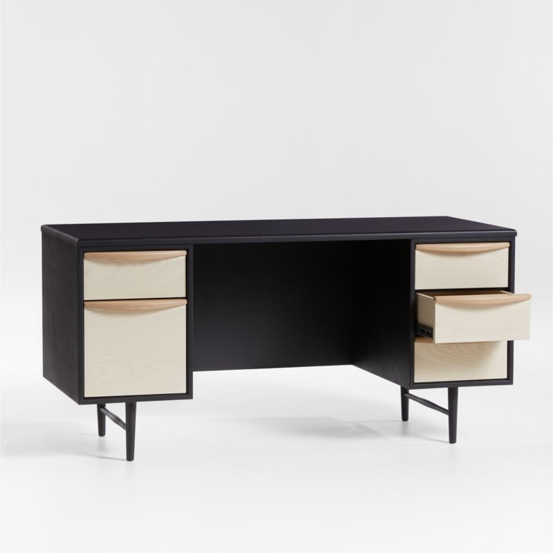 Kaufman 62" Black and Natural Wood Desk with File Drawer - Image 3