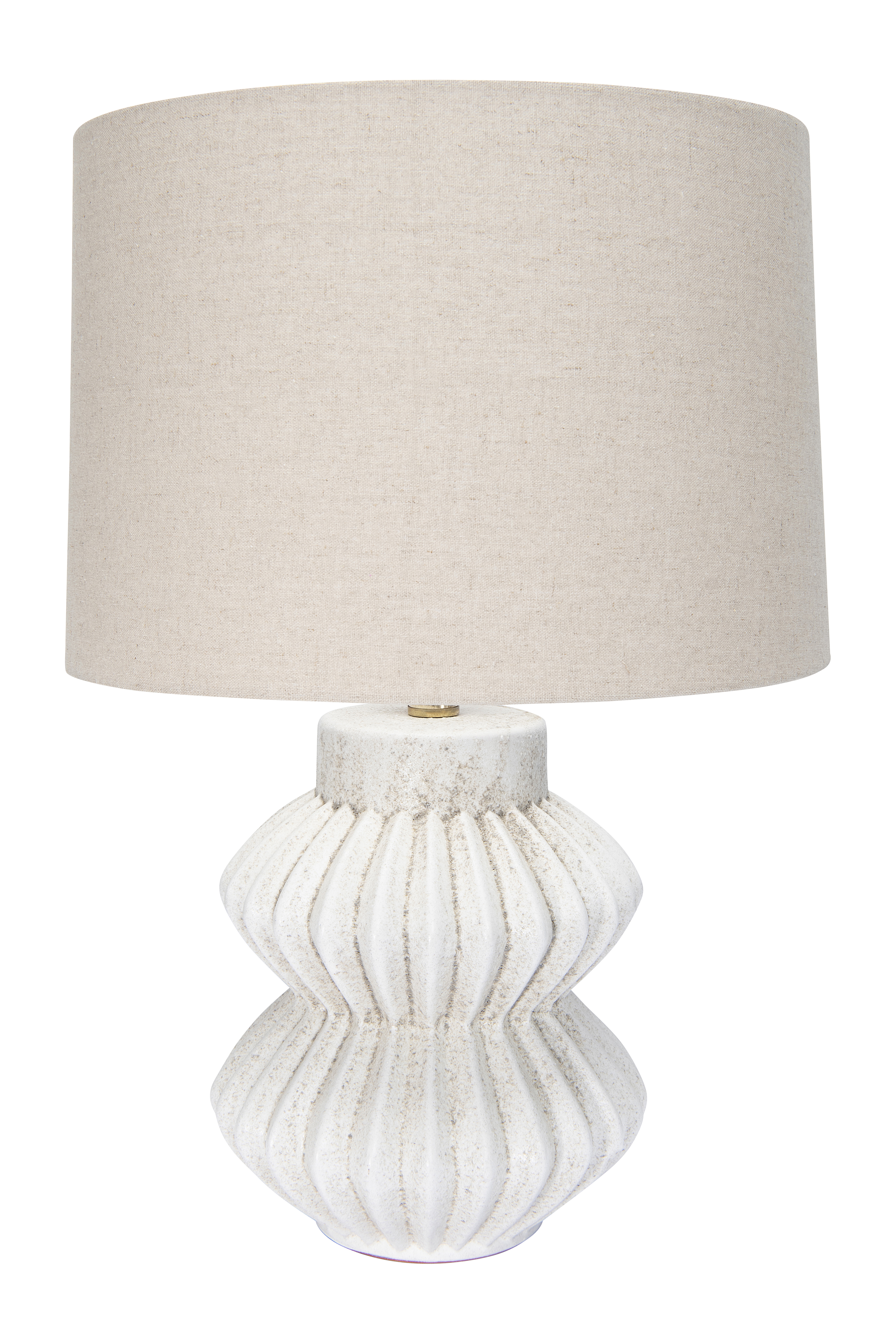 22"H Fluted Terracotta Table Lamp with Distressed Finish & Linen Shade - Image 0