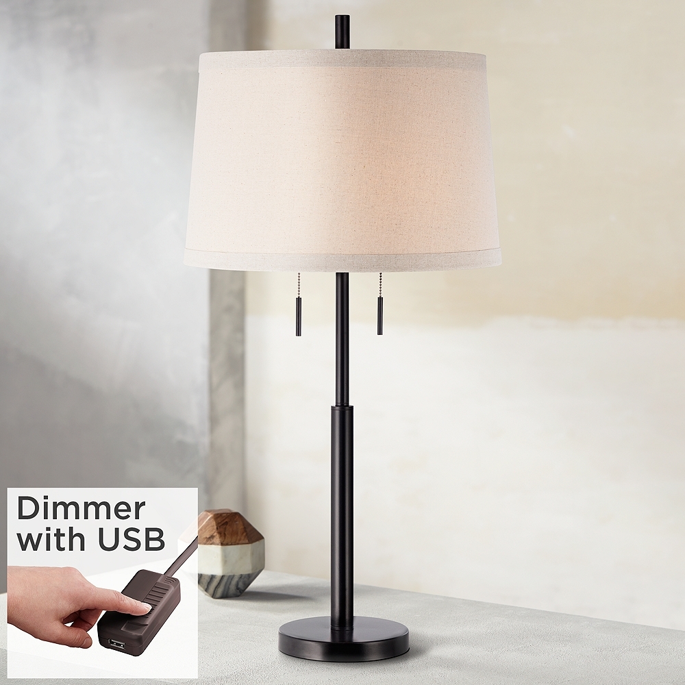 Possini Euro Design Matte Dark Bronze Stick Table Lamp with USB Cord Dimmer - Image 0