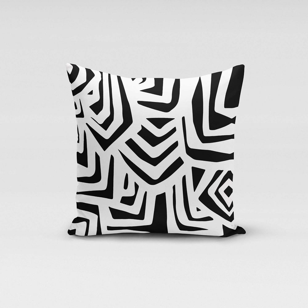 Rochelle Porter Design Kobo Velvet Pillow Cover, Velvet & Linen, Black & White, 18"x18" - Image 0