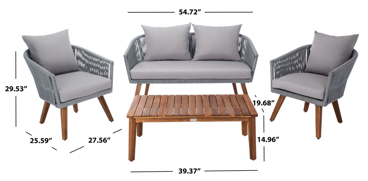 Indoor-Outdoor Velso 4 Pc Living Set - Grey/Grey - Safavieh - Image 6