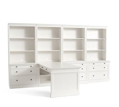 Livingston Peninsula Desk with 140" Bookcase Suite, Montauk White - Image 0