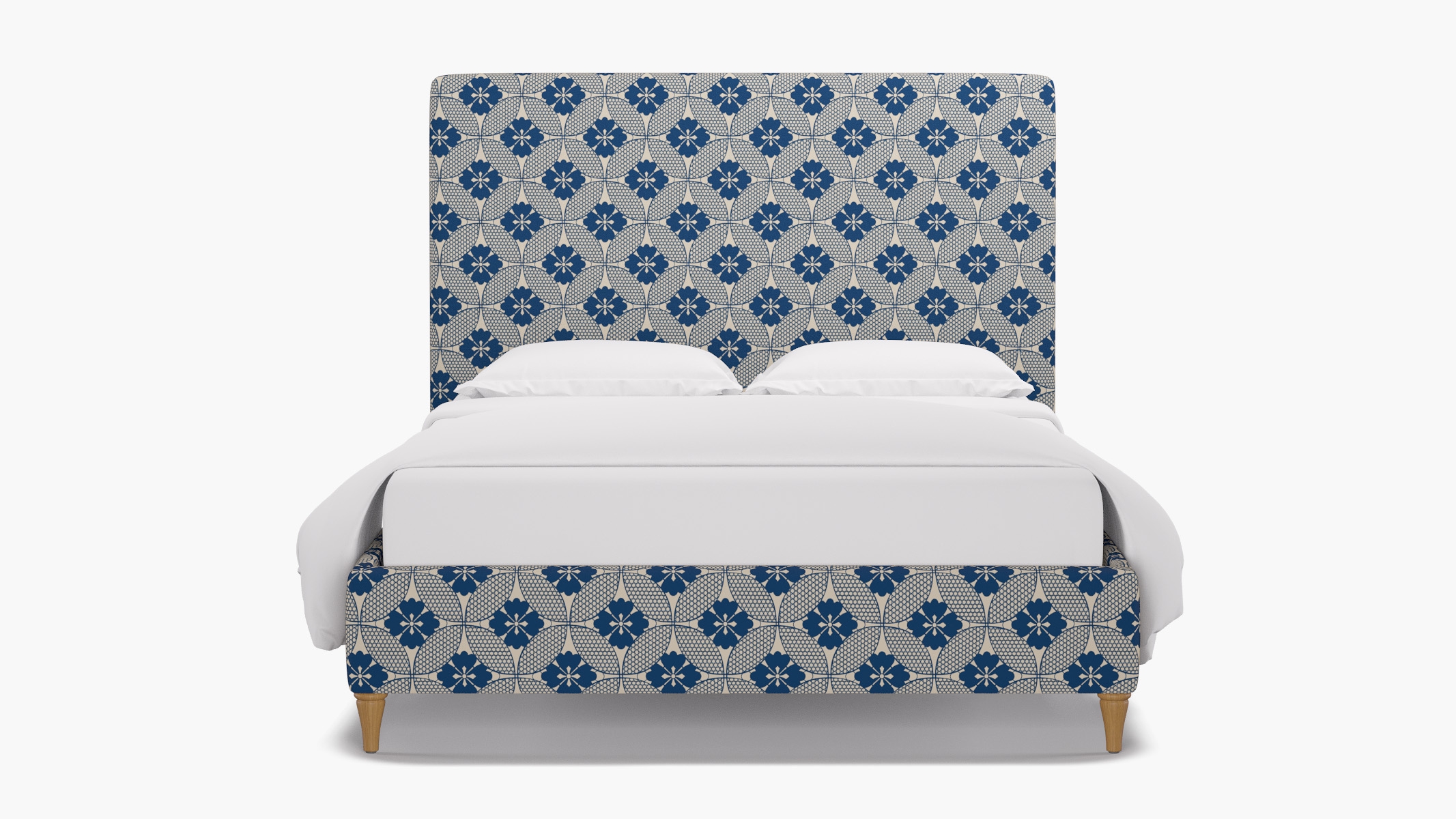 Classic Bed, Bright Navy Solaire, Natural Decorative Tapered Leg, Twin - Image 0