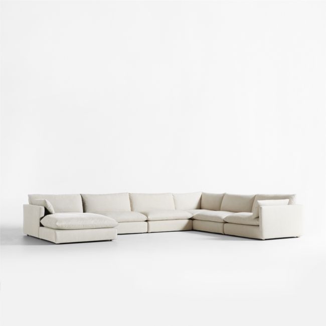 Unwind Modular 6-Piece L-Shaped Slipcovered Sectional Sofa with Chaise Lounge - Image 0