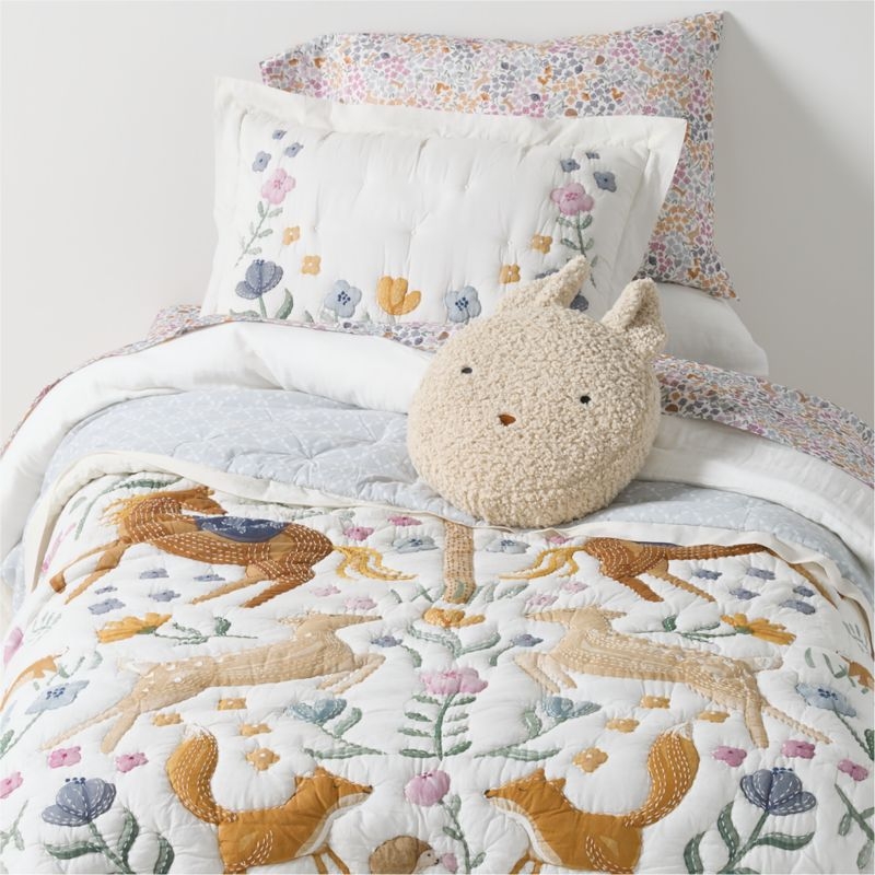 Wonderland Prairie Embroidered Organic Cotton Voile Kids Pillow Sham - Image 1