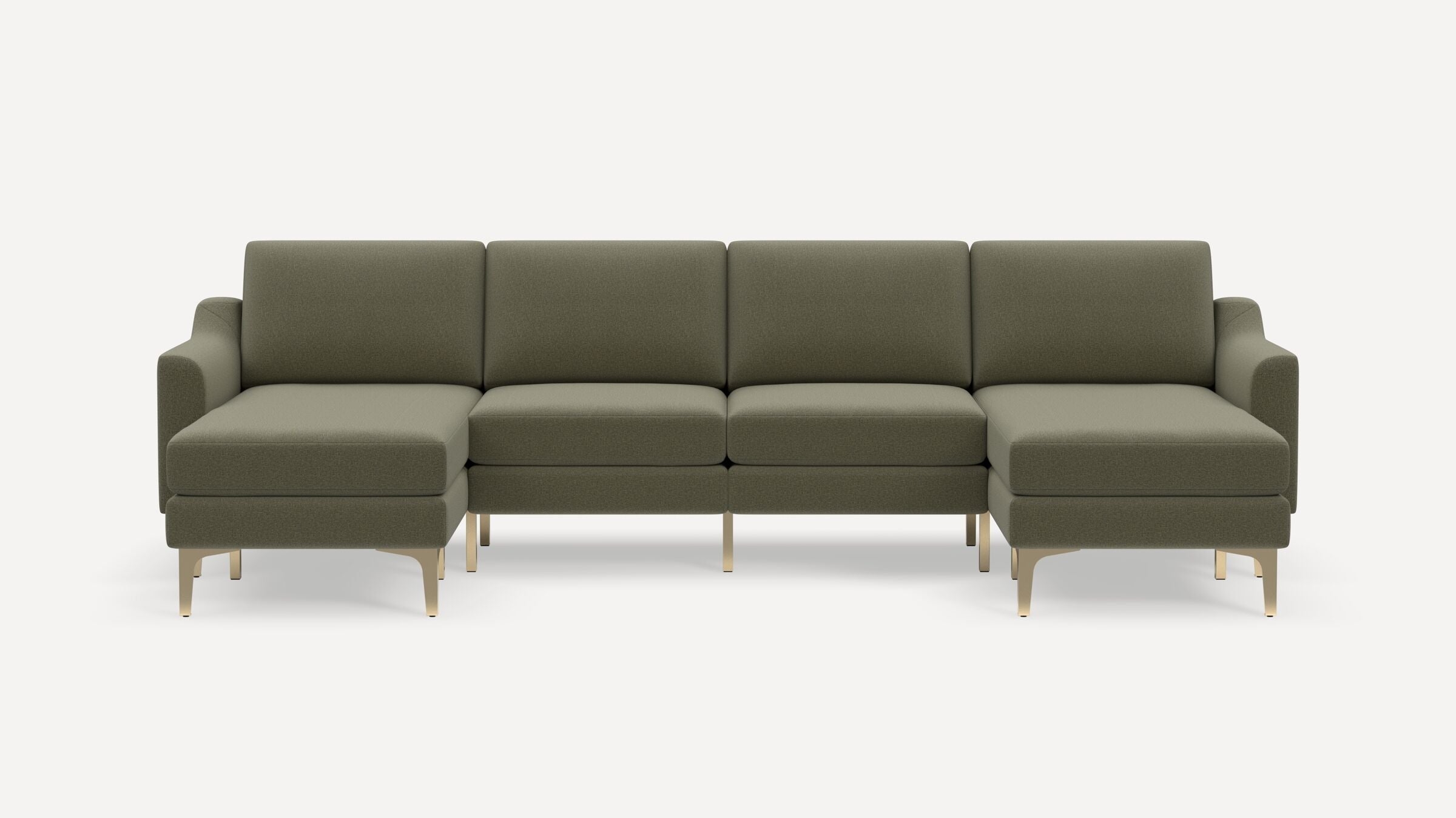Nomad Double Chaise Sectional - Moss Green - Performance Flatweave / Brass - Metal / Slope - Image 0