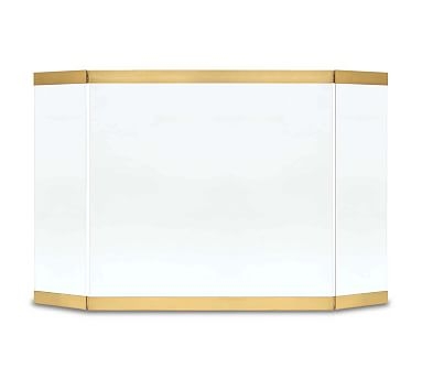 Modern Glass Tri-Panel Firescreen, Brass - Image 0