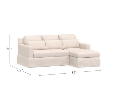 York Square Arm Slipcovered Deep Seat Left Arm Loveseat with Chaise Sectional, Bench Cushion, Down Blend Wrapped Cushions, Performance Boucle Oatmeal - Image 1
