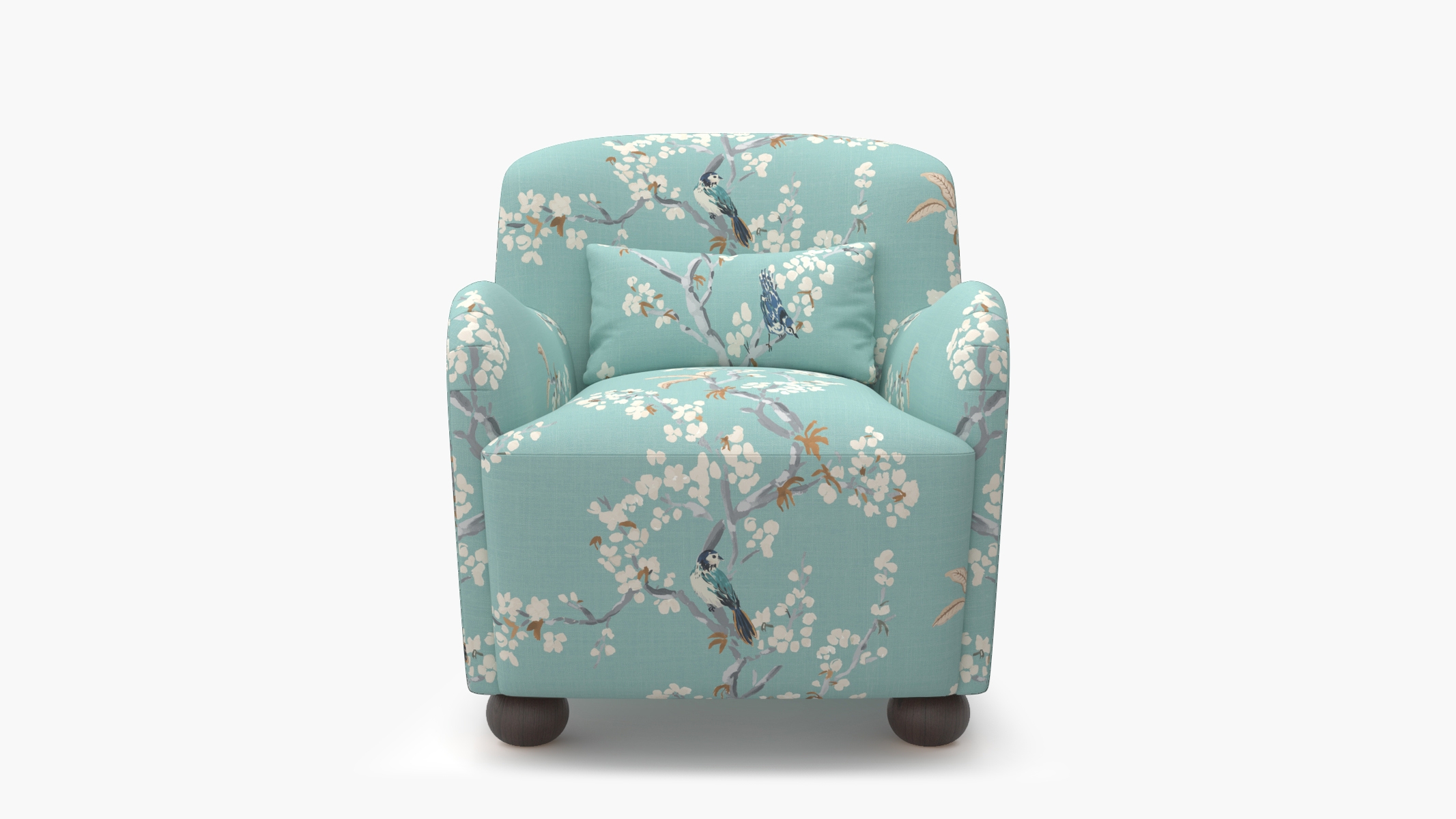 Club Chair, Mint Cherry Blossom, Espresso Bun Foot - Image 0