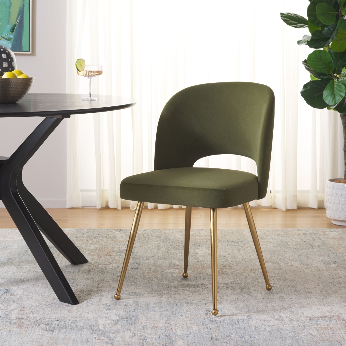 Aspyn Dining Chair - Olive / Brushed Gold - Safavieh - Image 2