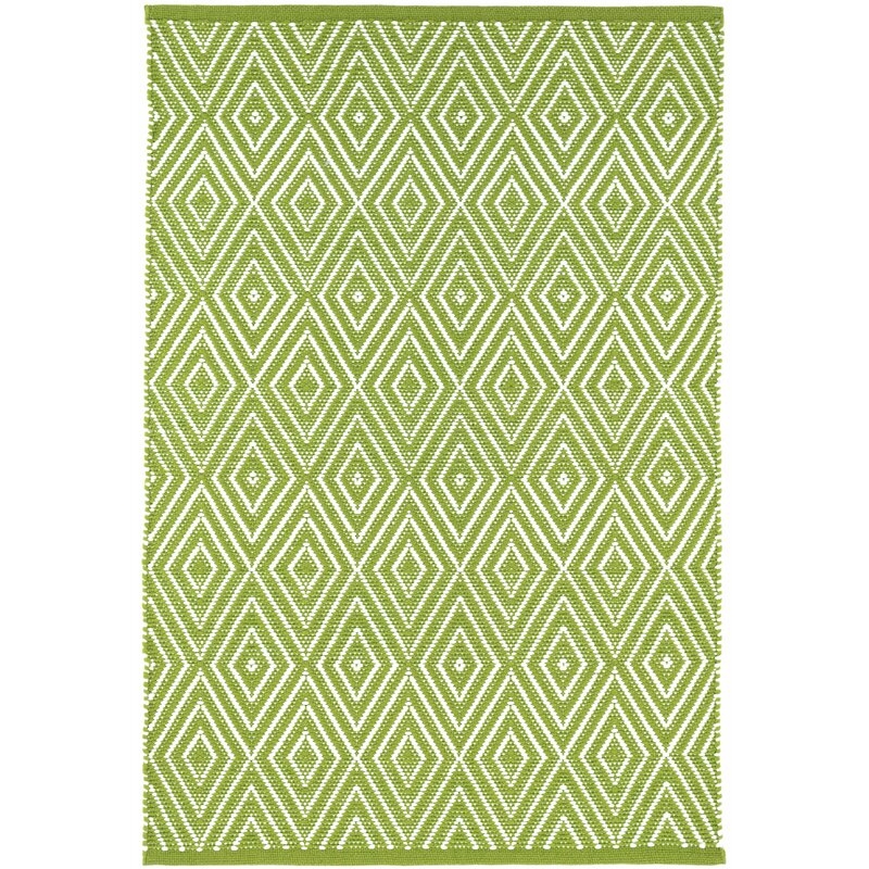 Dash and Albert Rugs Diamond Geometric Hand-Woven Flatweave Sprout/White Area Rug - Image 0