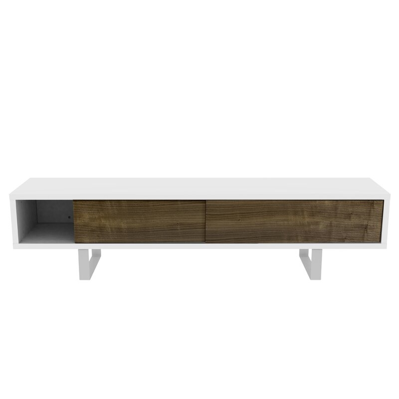 Slide TV Stand for TVs up to 88" Color: Matte White / Walnut / White - Image 1