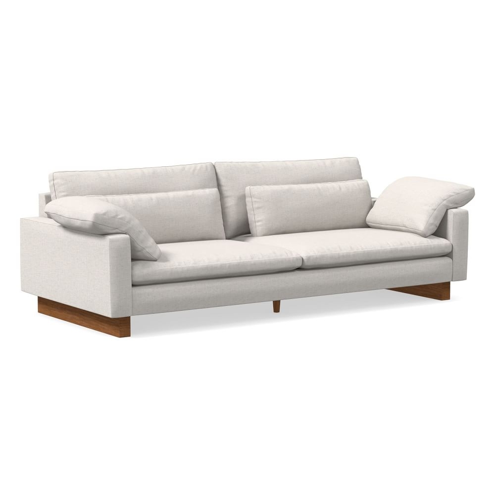 Harmony XL 104" Sofa, Down Blend, Performance Coastal Linen, White, Dark Walnut - Image 0