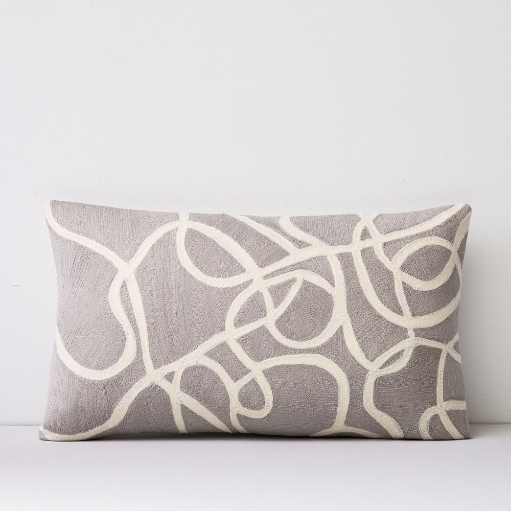 Crewel Rope Pillow Cover, Frost Gray, 12"x21" - Image 0