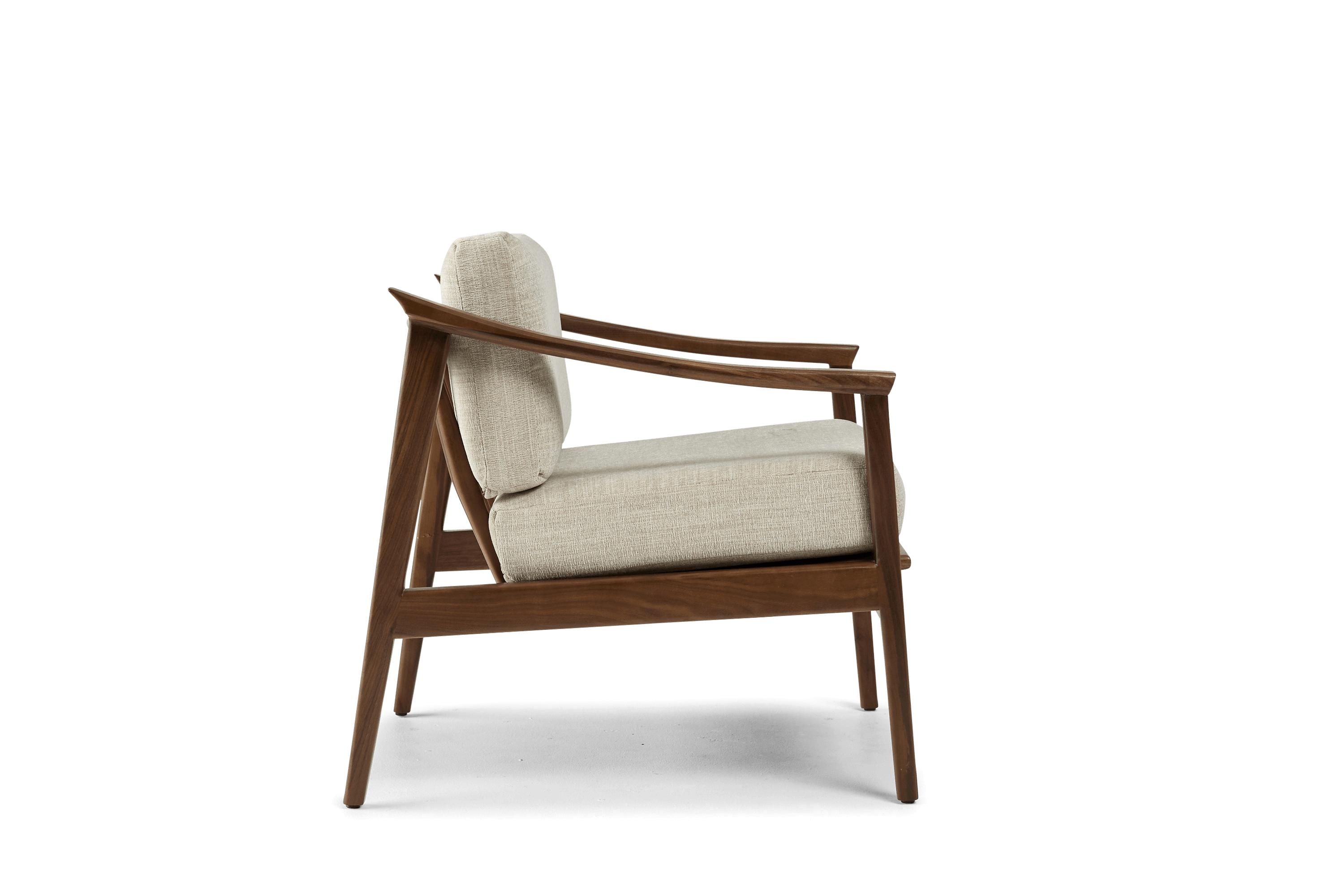 Beige/White Bradshaw Mid Century Modern Chair - Lucky Divine - Walnut - Image 2