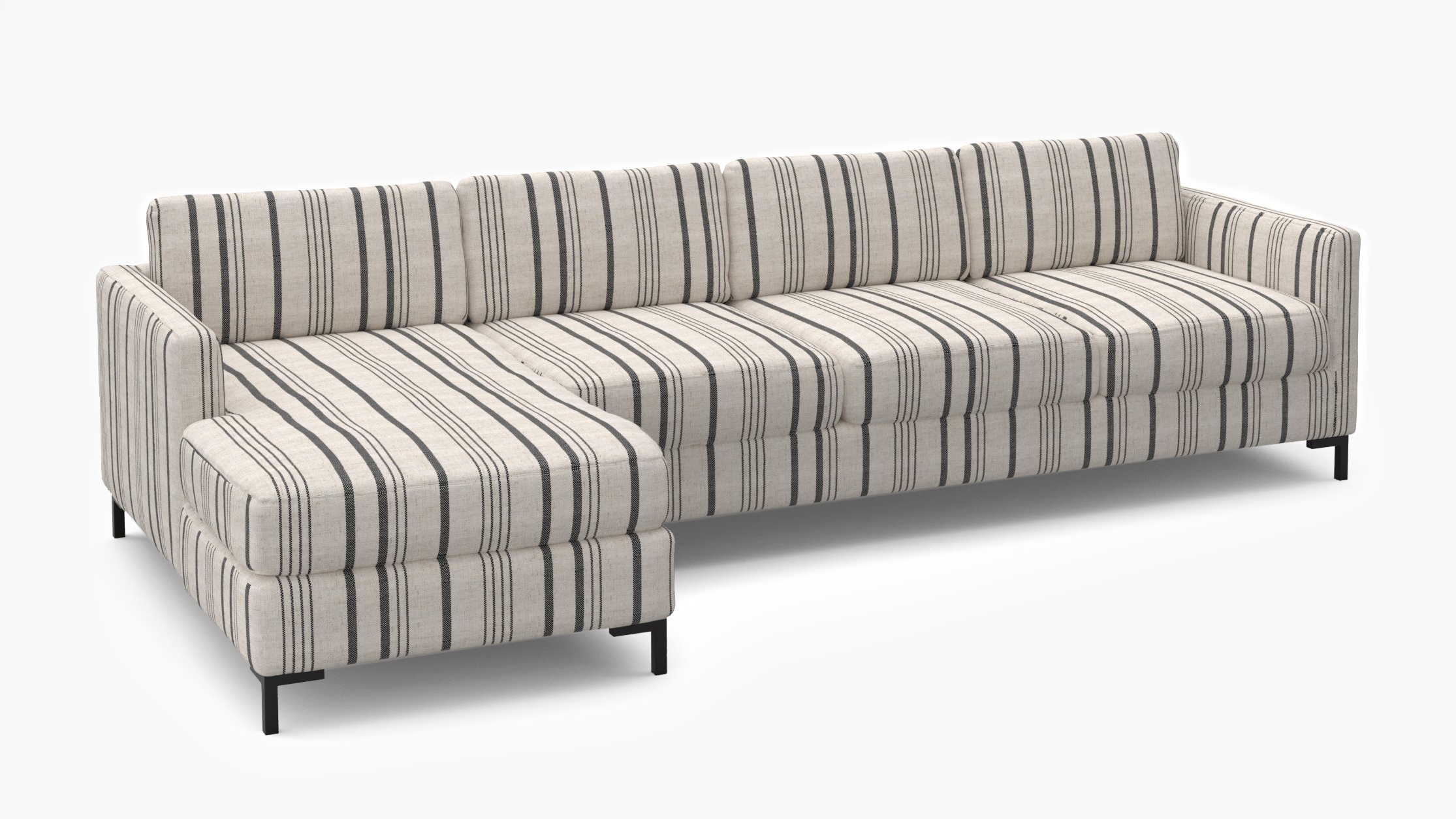 Modern Sectional, Left Facing, Black Market Stripe, Bronze L Leg - Image 1