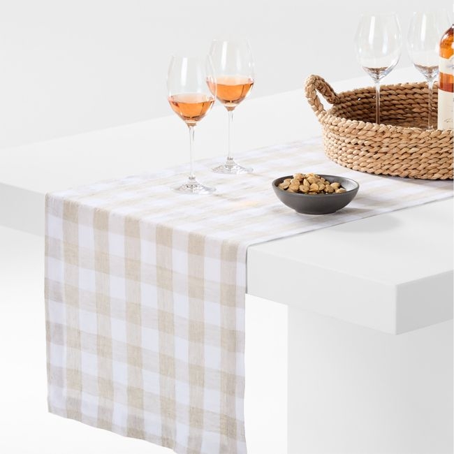 Marin 120" White and Natural Buffalo Check EUROPEAN FLAX ™-Certified Linen Runner - Image 0