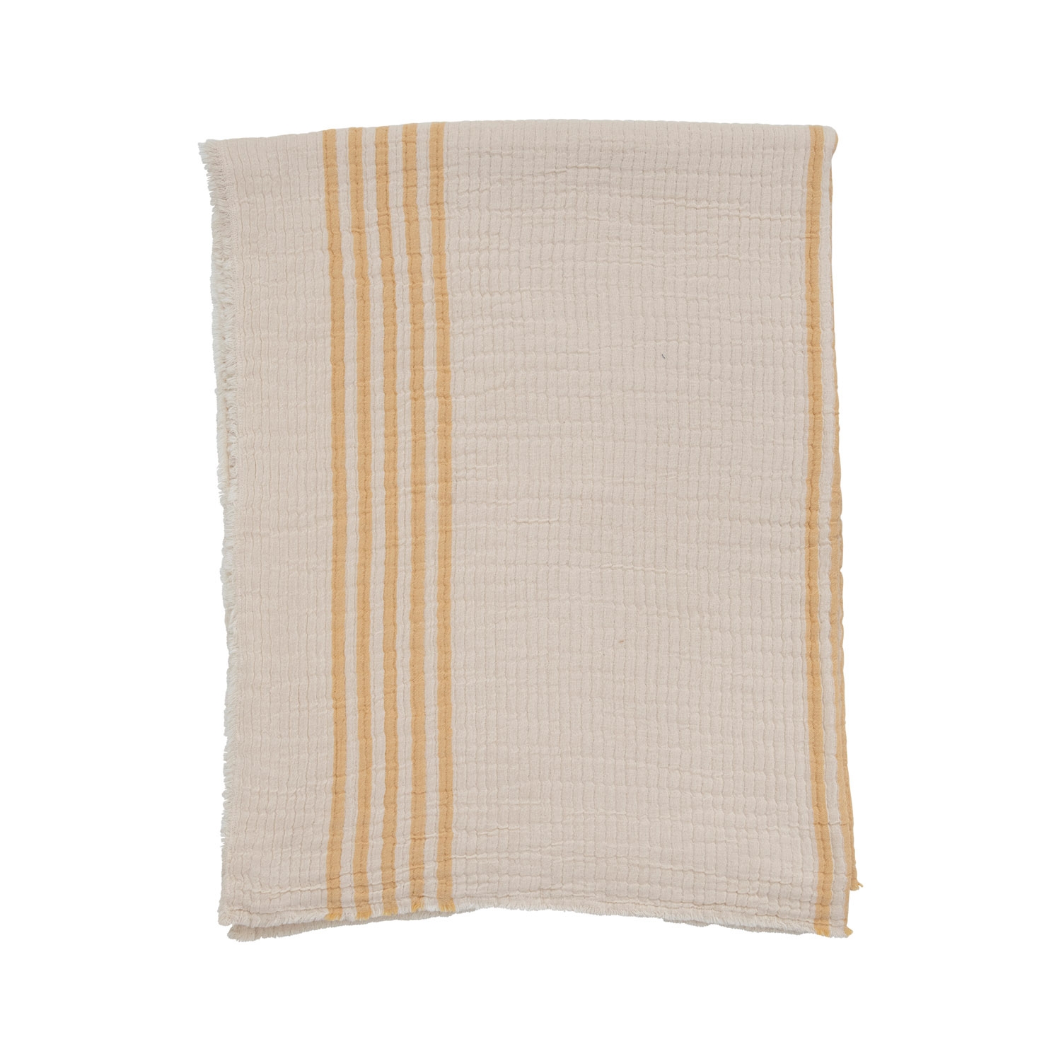 Cotton Double Cloth Stitched Throw with Stripes and Frayed Edges - Image 0
