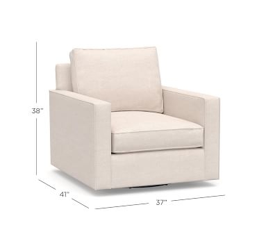 Cameron Square Arm Upholstered Deep Seat Swivel Armchair, Polyester Wrapped Cushions, Performance Heathered Basketweave Alabaster White - Image 2