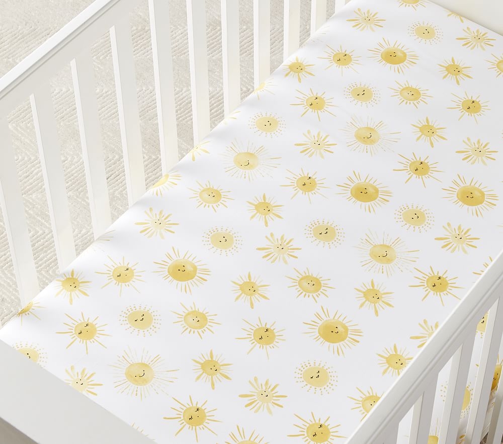 Sun Print Organic Crib Fitted Sheet, Yellow - Image 0