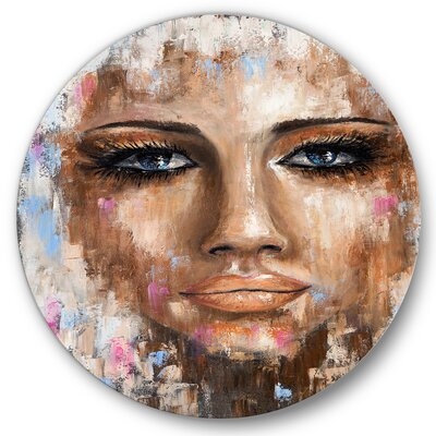 Abstract Portrait Of A Young Woman - Modern Metal Circle Wall Art - Image 0