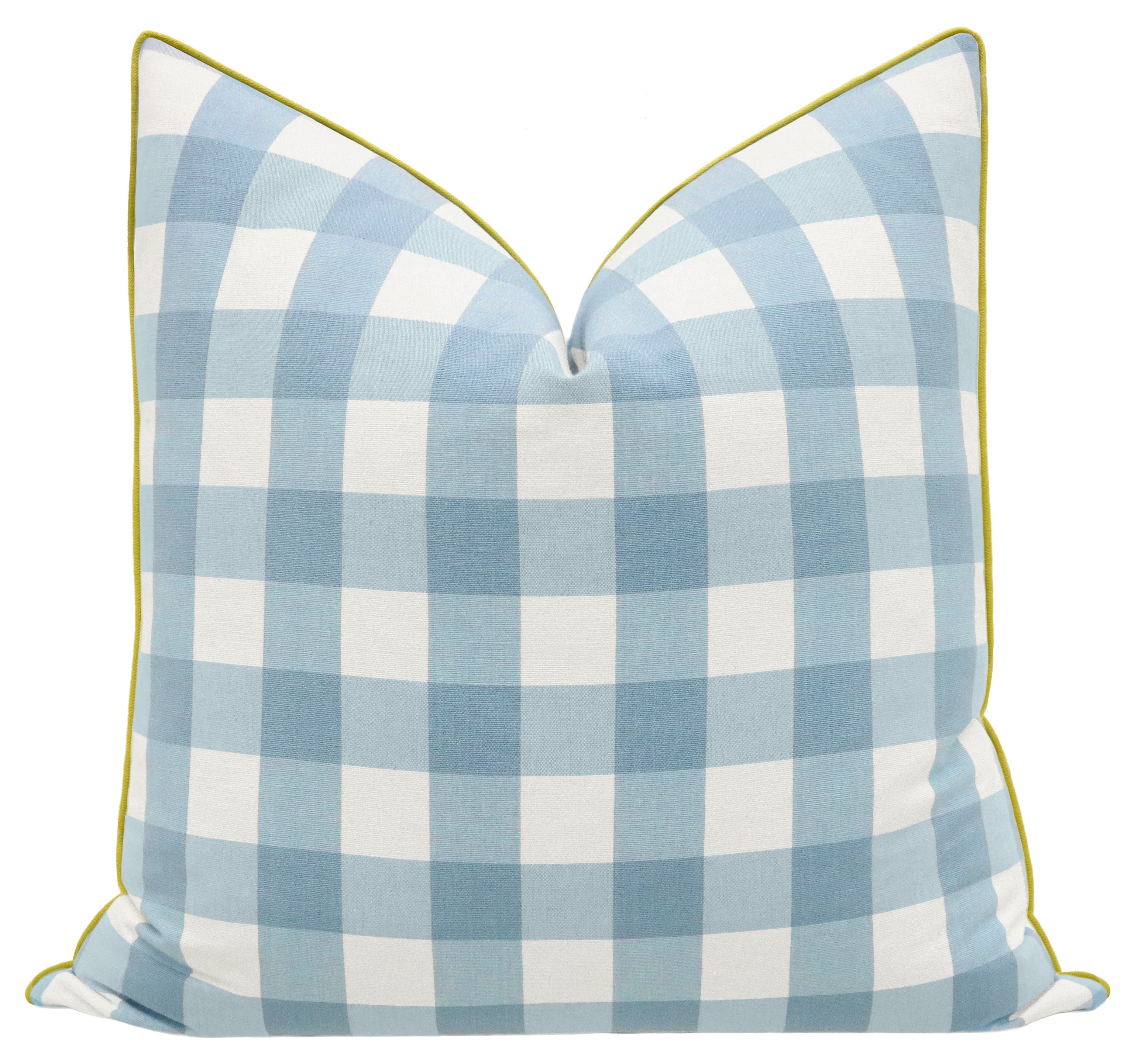 OCS X LDC | CHARLESTON CHECK // POWDER BLUE WITH CLASSIC LINEN // CHARTREUSE - 20" X 20" / CORDING - Image 0